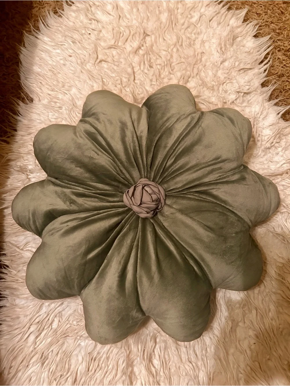 Olive Green Floral Velvet Accent Pillow - Decorative Throw Cushion